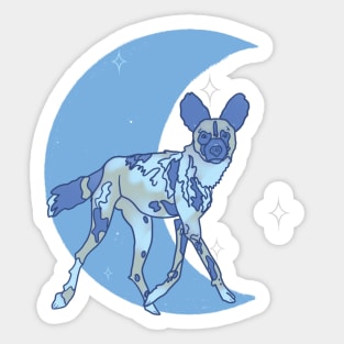 African Painted Dog Crescent Moon - Blue Sticker